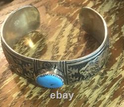 Navajo Richard Singer Turquoise And Sterling Bison Bracelet Free Shipping