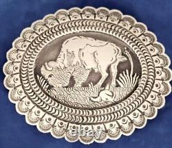 Navajo Sterling Silver Bison Belt Buckle Signed D, 64.5 g