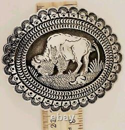 Navajo Sterling Silver Bison Belt Buckle Signed D, 64.5 g