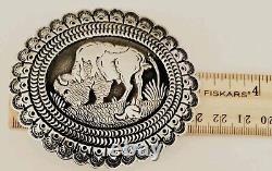 Navajo Sterling Silver Bison Belt Buckle Signed D, 64.5 g