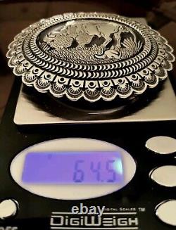 Navajo Sterling Silver Bison Belt Buckle Signed D, 64.5 g