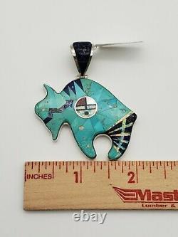 Navajo Style Artist Drf Jr David Freeland Sterling Silver Buffalo Bison Pendant