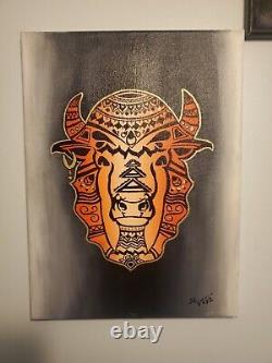 New Acrylic painting on canvas of a bison. Inspired by mandala designs