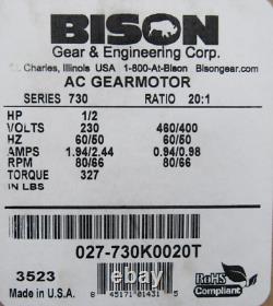 New Bison 027-730k0020t Gearmotor 201 1/2hp 230-400/460v 027730k0020t