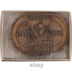 New Bronze Kansas State Parks 89 Buffalo Bison 1980s Nos Vintage Belt Buckle