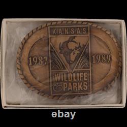 New Bronze Kansas State Parks 89 Buffalo Bison 1980s Nos Vintage Belt Buckle