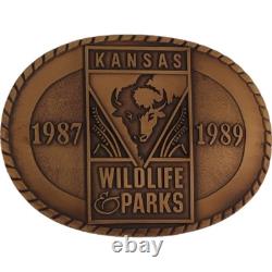 New Bronze Kansas State Parks 89 Buffalo Bison 1980s Nos Vintage Belt Buckle
