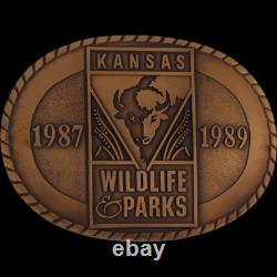 New Bronze Kansas State Parks 89 Buffalo Bison 1980s Nos Vintage Belt Buckle