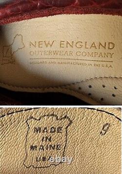 New England Outerwear Handsewn in Maine Camp Moc Burgundy Suede & Bison sz 9