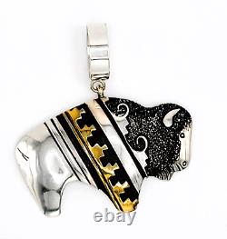 New Hand Crafted T&R Singer Bison Overlaid Sterling Silver 12k Gold Pendant