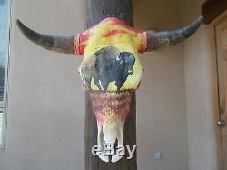 New Hand Painted Bull Skull 22 Wide Horns Bison Buffalo Cow Steer Head