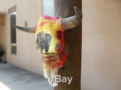 New Hand Painted Bull Skull 22 Wide Horns Bison Buffalo Cow Steer Head