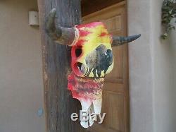 New Hand Painted Bull Skull 22 Wide Horns Bison Buffalo Cow Steer Head