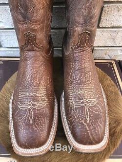 New Lucchese Square Toe Bison Leather Western Cowboy Boots 13 D