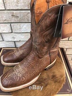 New Lucchese Square Toe Bison Leather Western Cowboy Boots 13 D