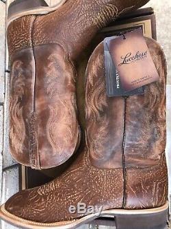 New Lucchese Square Toe Bison Leather Western Cowboy Boots 13 D