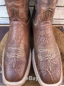 New Lucchese Square Toe Bison Leather Western Cowboy Boots 13 D