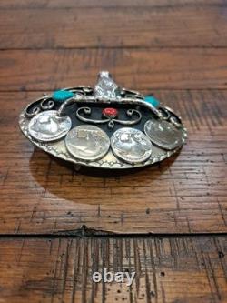 New Silver Buffalo Nickel Bison Coin Longhorn Turquoise Belt Buckle, Make Offer