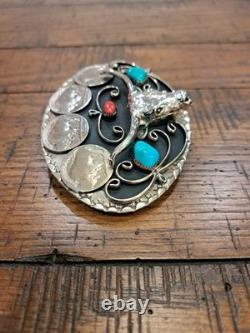 New Silver Buffalo Nickel Bison Coin Longhorn Turquoise Belt Buckle, Make Offer