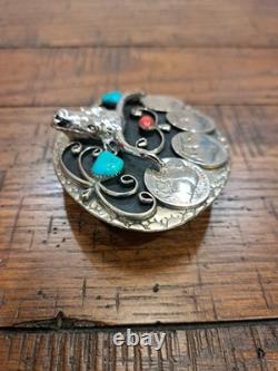 New Silver Buffalo Nickel Bison Coin Longhorn Turquoise Belt Buckle, Make Offer