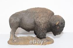 North American Wildlife Bison Buffalo Sculpture Sand Cast Natures Habitat Vntg