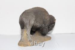 North American Wildlife Bison Buffalo Sculpture Sand Cast Natures Habitat Vntg