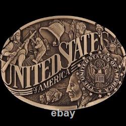 Nos Brass United States America Buffalo Bison Native American Vtg Belt Buckle