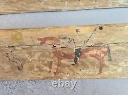 Old Native American Indian Bison and Horse Wooden Feather- Peyote Box