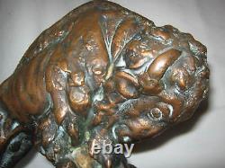 One Antique 1914 Armor Bronze Krupka Buffalo Bison Art Statue Sculpture Bookend