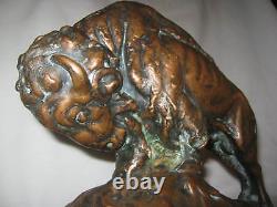 One Antique 1914 Armor Bronze Krupka Buffalo Bison Art Statue Sculpture Bookend