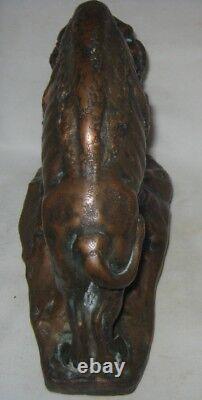 One Antique 1914 Armor Bronze Krupka Buffalo Bison Art Statue Sculpture Bookend