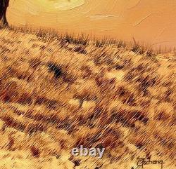 Original 36x36Oil Painting Majestic American Bison Buffalo On The Hill At Sunset