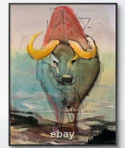 Original Abstract Expressionism 12x16 Buffalo Standoff Handmade Signed Fine Art