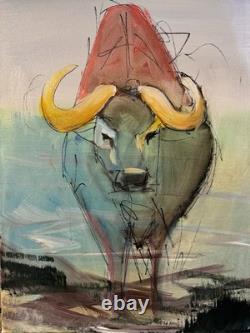 Original Abstract Expressionism 12x16 Buffalo Standoff Handmade Signed Fine Art