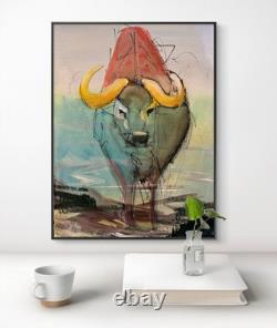 Original Abstract Expressionism 12x16 Buffalo Standoff Handmade Signed Fine Art