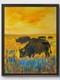 Original Acrylic 14x11 Impressionist Bison Prairie Sunset Painting Signed Canvas