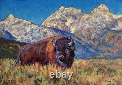Original Acrylic Painting / Art Grand Teton Bison Framed Mini