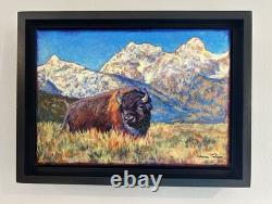 Original Acrylic Painting / Art Grand Teton Bison Framed Mini