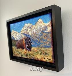 Original Acrylic Painting / Art Grand Teton Bison Framed Mini