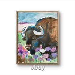 Original Bison 11x14 Buffalo Painting Acrylic Wall Art Home Decor Western