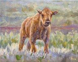 Original Bison Calf Painting 8x10 Western Wildlife Art Buffalo Acrylic
