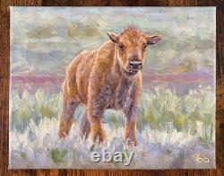 Original Bison Calf Painting 8x10 Western Wildlife Art Buffalo Acrylic