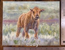 Original Bison Calf Painting 8x10 Western Wildlife Art Buffalo Acrylic