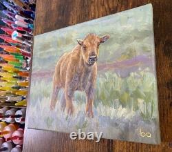 Original Bison Calf Painting 8x10 Western Wildlife Art Buffalo Acrylic