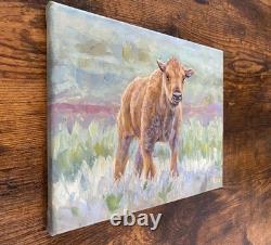 Original Bison Calf Painting 8x10 Western Wildlife Art Buffalo Acrylic