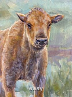Original Bison Calf Painting 8x10 Western Wildlife Art Buffalo Acrylic