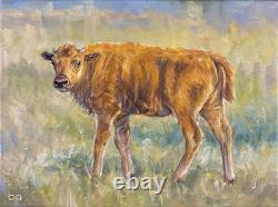 Original Bison Calf Painting 9x12 Western Wildlife Art Buffalo Acrylic