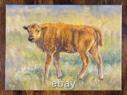 Original Bison Calf Painting 9x12 Western Wildlife Art Buffalo Acrylic