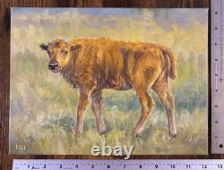 Original Bison Calf Painting 9x12 Western Wildlife Art Buffalo Acrylic