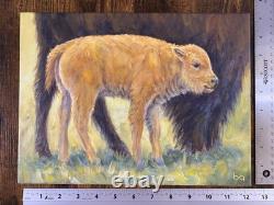 Original Bison & Calf Painting 9x12 Western Wildlife Art Buffalo Acrylic